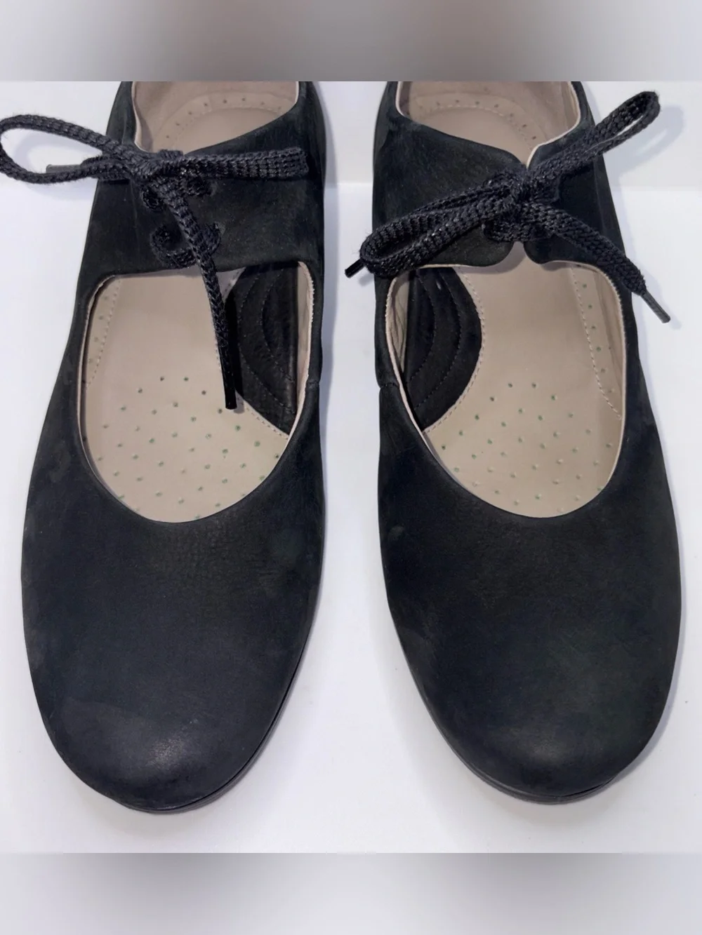 ECCO Sculptured Mary Jane Pump Casual Sz 9.5 Suede Leather Black Lace Up Comfort